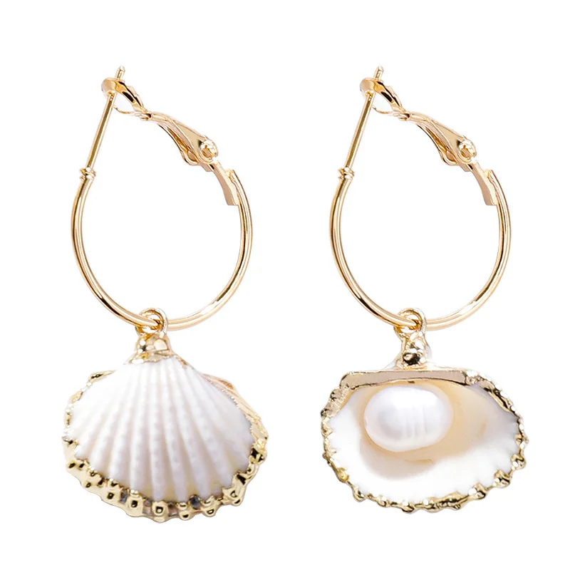 

Unique Handmade Shell Earrings For Women Gold Silver Color Metal Shell Cowrie Statement Earrings 2019 Summer Beach Jewelry ETD32