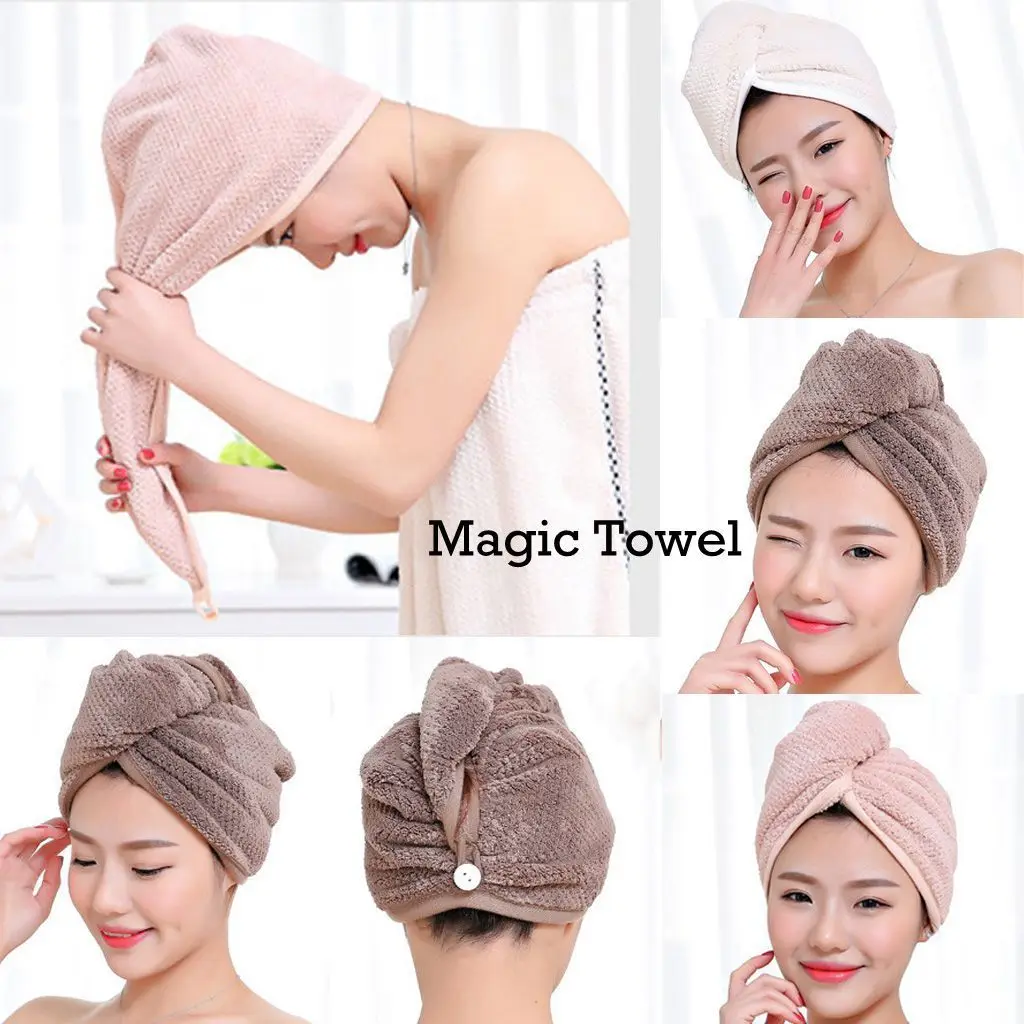 

Women Hair Quick Drying Microfiber Towel Turban Knot Twist Loop Wrap Hat Cap