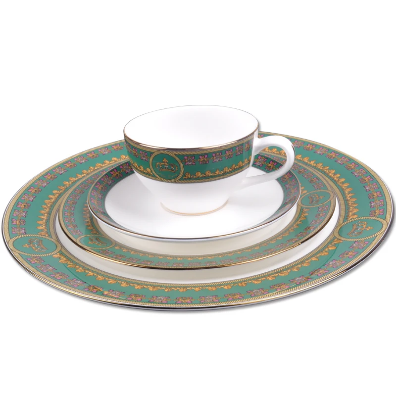 Fashion royal classic fine bone china dinnerware set green color