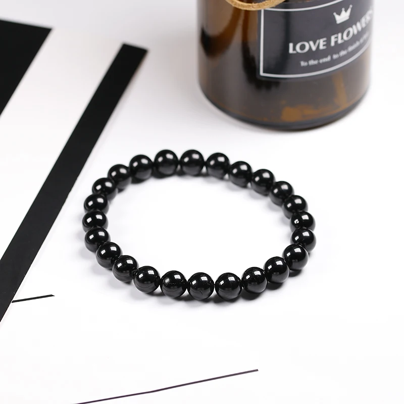 Натуральный черный турмалиновый браслет 6 8 10 мм камень бусины браслет драгоценный камень энергетический браслет для мужчин Йога Энергия ручной работы женский подарок