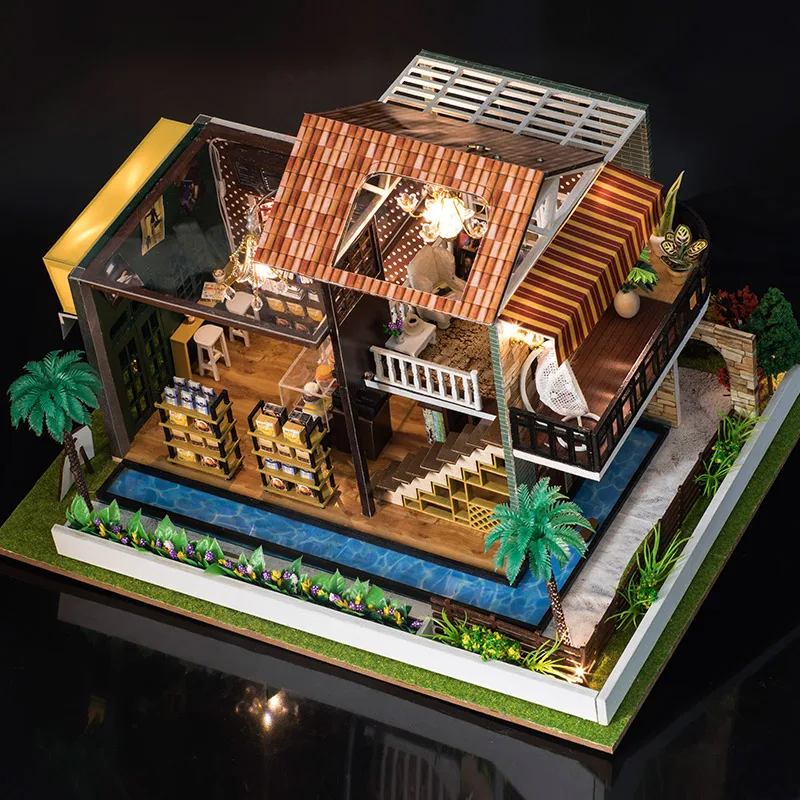 DIY Doll Houses Miniature 3D Wooden Doll House Miniature dollhouse Furniture Kit Toys for Children Christmas Gifts Coffee House DIY Doll Houses Miniature 3D Wooden Doll House Miniature dollhouse Furniture Kit Toys for Children Christmas Gifts Coffee House