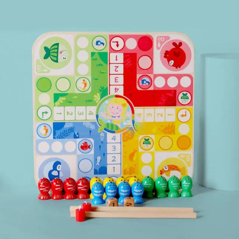 

Children Flying Chess Board Macthing Game Sets Kids Wooden 2 in 1 Magnetic Fishing Toys Funny Baby Indoor Fishing Education Toys
