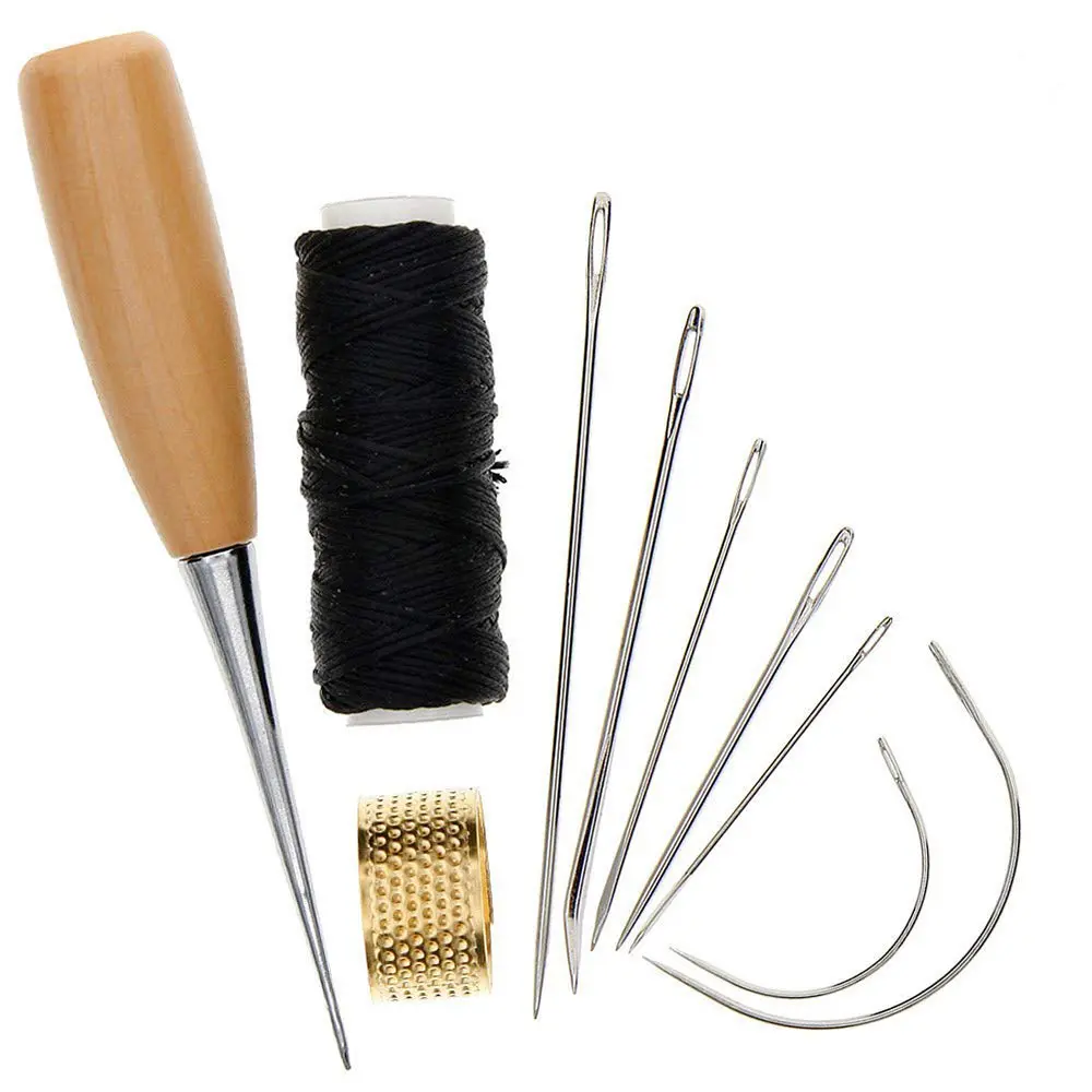 

Canvas Shoes Repair Threader Stitch Needle Wooden Handle Punch Awl Hole Maker Cone Leather Craft Sewing Supplies