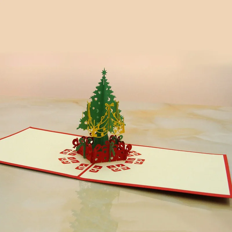 Merry Christmas Tree Vintage 3D Laser Christmas Card Christmas Decorations Gifts Handmade Custom Greeting Cards Xmas Postcards (6)