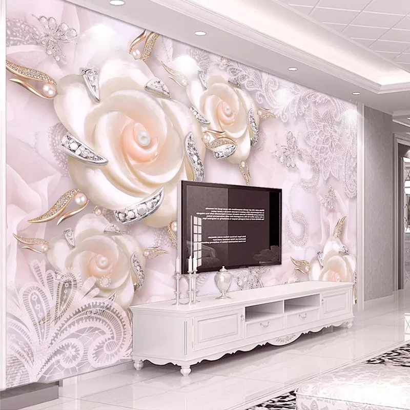Пользовательские фото обои для стен 3D розовый цветок ювелирные изделия жемчуг Настенная роспись Гостиная Спальня ТВ фон обои домашний декор