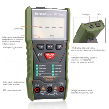 

Portable Auto-scanning Digital Multimeter 6000 Counts True RMS DC AC Voltage Current Capacitance Resistance Tester BD-168C