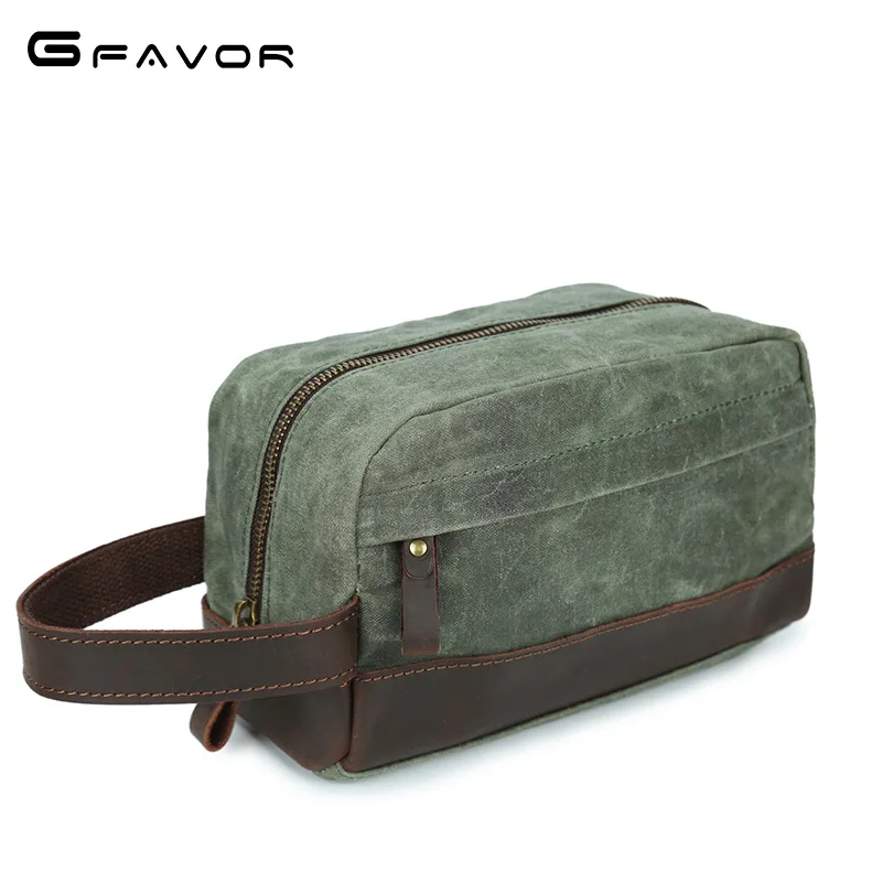 

G-FAVOR Oil Wax Canvas Cosmetic Bags Vintage Men Makeup Organizer Bag Portable Woman Wash Toiletry Bag Brand Hand Cosmetic Bags