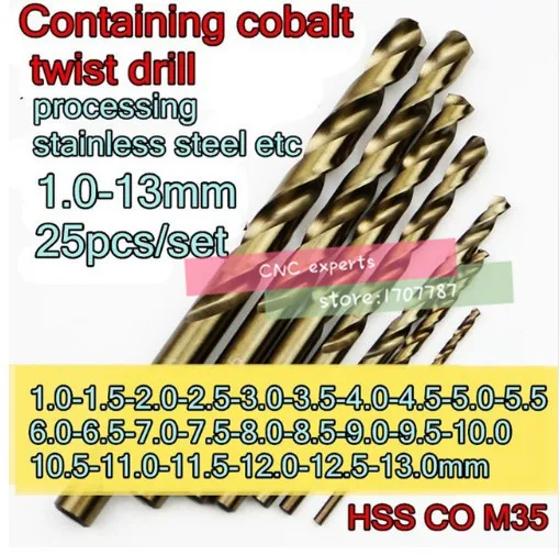 1,0-13,0 мм 25 шт./компл. HSS CO5% M35, содержащие Кобальт бурильные обработки нержавеющей стали и т. Д