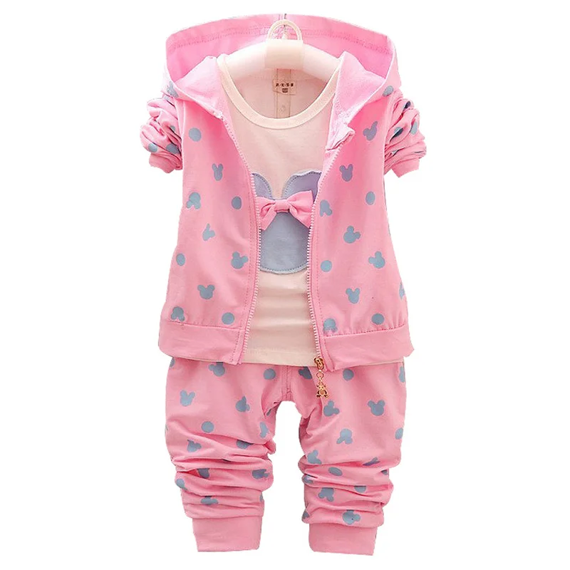 Koop 2020 Nieuwe Kinderen Pak Meisje Minnie Pak Herfst En Winter Kinderkleding Pak Capuchon + T  Shirt + Broek 3 Pcs
