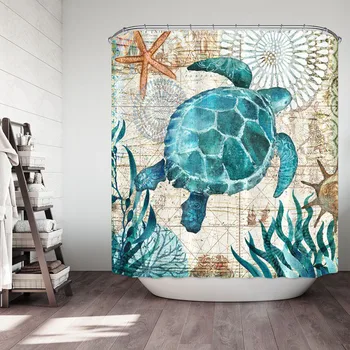 

2019 Sea Turtle Ocean Scenery Shower Curtain Waterproof Shower Curtain 12 Hooks Bathroom Bath Shower Curtain L702