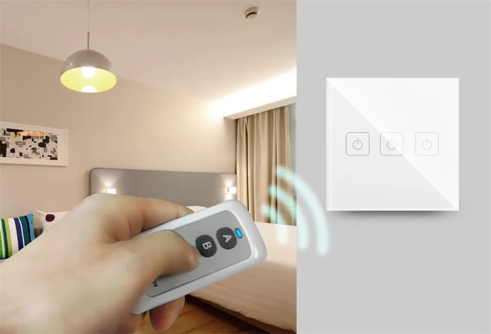 Eruiklink EU Type 3 Gang 1 Way Glass Touch Panel, RF433 Remote Control Switch, Fireproof Lighting Single FireWire Wall Switch-11