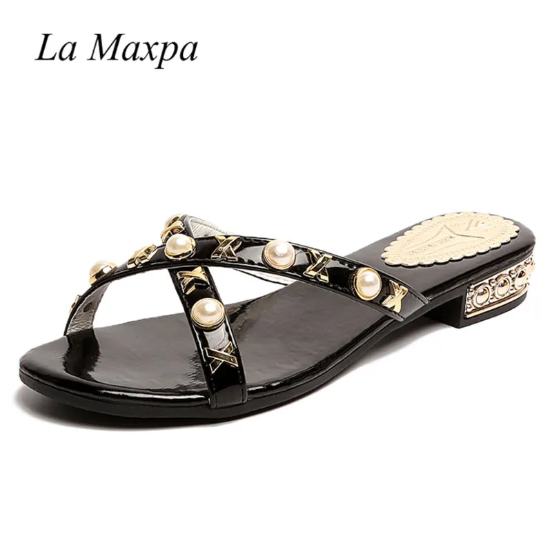 

La MaxPa 2018 Revit slide sandals women luxury designer jelly leather Sandals lady shoes V flats Women Flip Flops Slippers