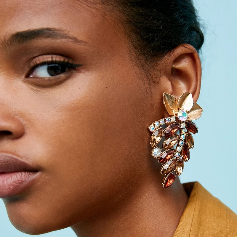 

JURAN Trendy Crystal Earrings Wedding Jewelry 2019 new design Vintage Leaves Statement Earrings For Women Accessories