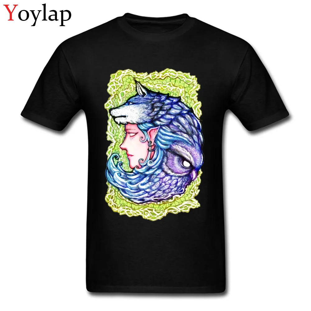 Casual Tops T Shirt Wholesale O-Neck Short Sleeve Druid  in the forrest Pure Cotton Adult T Shirt Casual Summer Fall Tee Shirts black