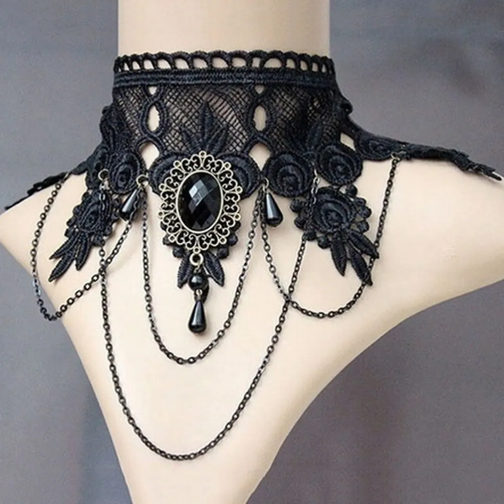 Винтажное викторианское Лолита готическое кружевное ожерелье вампир косплей костюм чокер Хэллоуин Коктейль вечернее платье ювелирные изделия