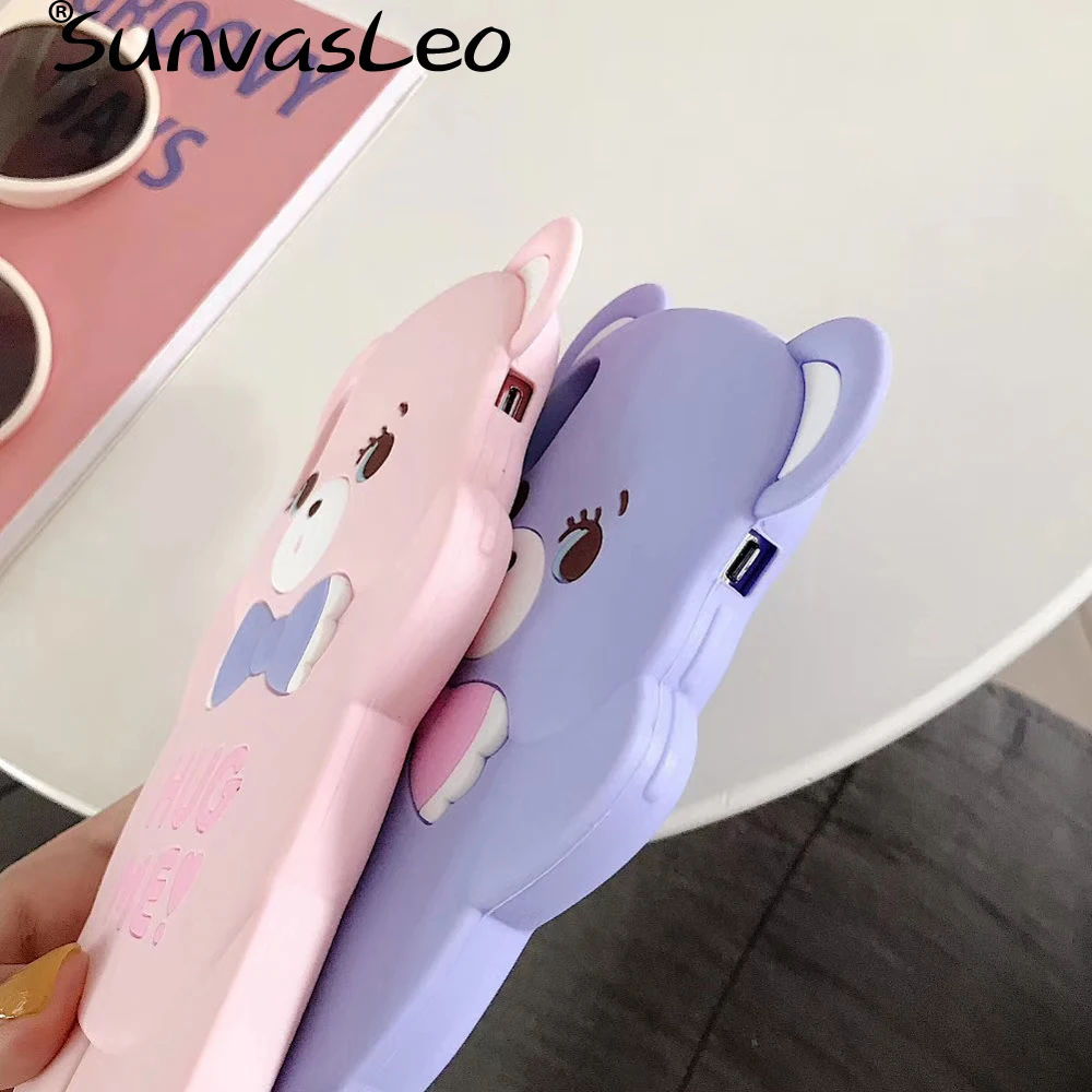 3D Cute Cartoon Bow Bear Soft Silicone Case Phone Back Cover For iPhone 11 12 Pro Max Mini 5 5C SE 6 6s 7 8 Plus X XR XS Max