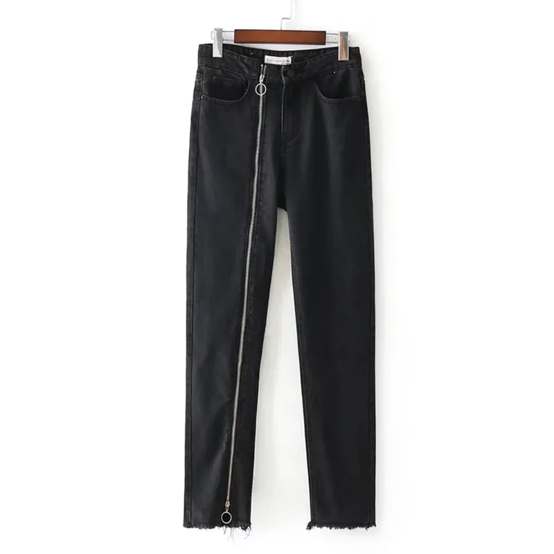 Zippers High Waist Jeans Woman Washed Burr Black Mom Jeans Female ...