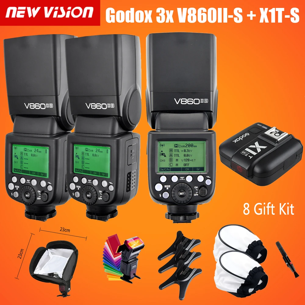 

Free DHL Godox 3xV860II-S E-TTL HSS 1/8000 Li-ion Battery Speedlite Flash+ X1TS Transmitter for Sony A7R A7RII A58 A6000 MI Shoe