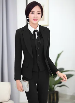 

2016 Professional Formal Pantsuits Ladies Business Women Suits 3 pieces With Jackets + Pants + Vest Female Trousers Sets OL
