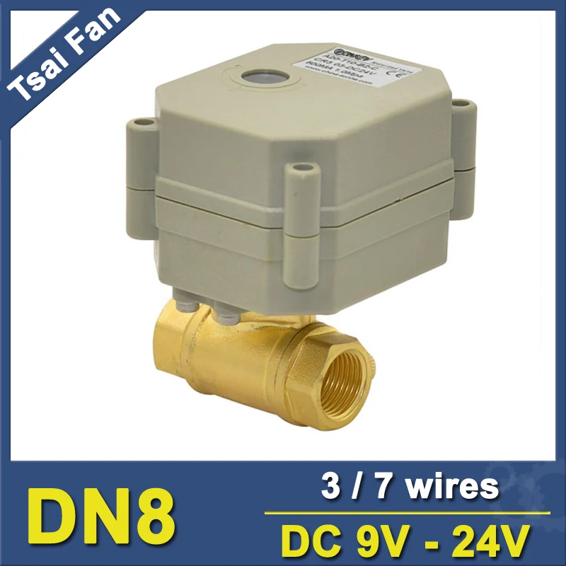 TF8-B2-C 2 Way Латунь 1/4 ''(DN8) электрический клапана DC9V-35V 3/7 провода из металла Шестерни на/выкл 5 сек для воды Применение