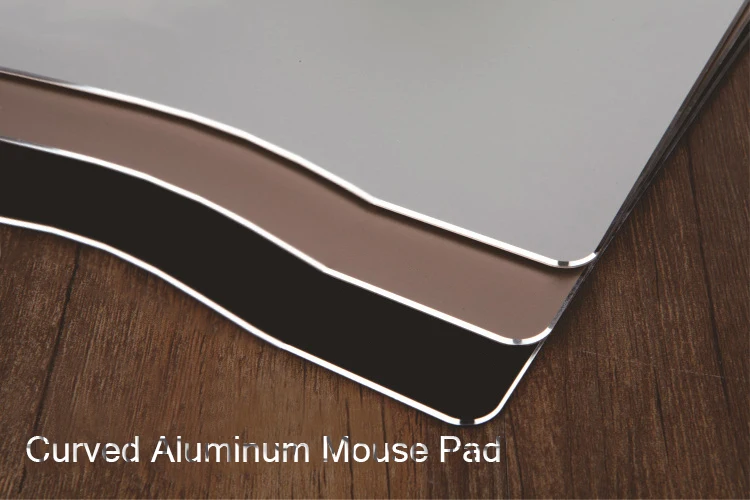 Гладкий коврик для мыши из алюминиевого сплава 220x180x2 мм, изогнутый край, жесткий металлический тонкий Настольный коврик, резиновый противоскользящий коврик для мыши для игр