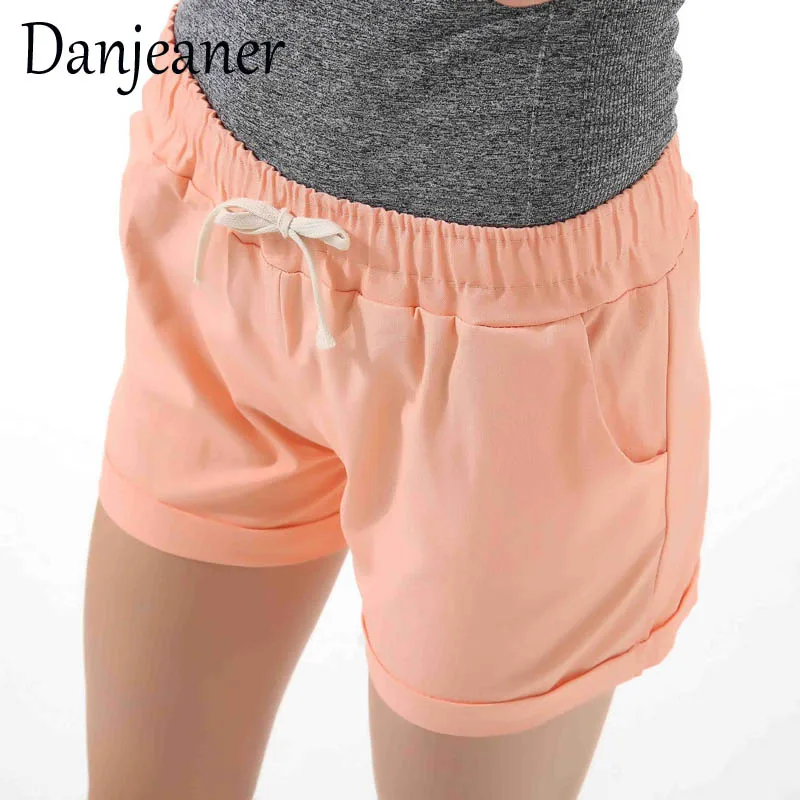 Danjeaner Для женщин хлопковые шорты Летняя мода Карамельный цвет эластичная кулиска на талии Короткие штаны женские Рубашки домашние