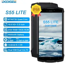 DOOGEE S55 Lite Настоящее IP68 Водонепроницаемый 5500 мАч смартфон 5,5 "MTK6739 4 ядра 13.0MP две задних камеры мобильный телефон OTA GPS Dual SIM