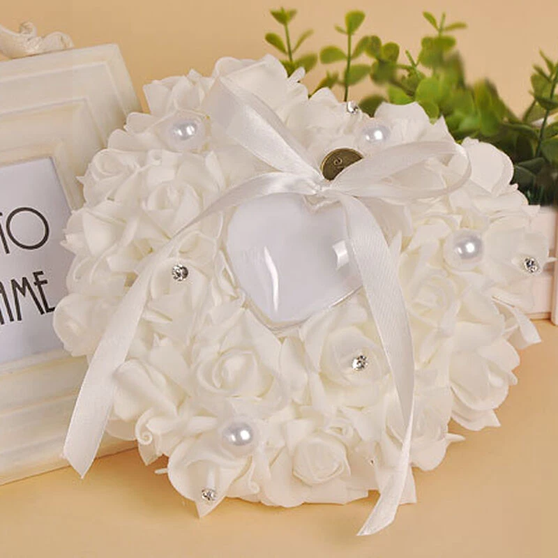 

Fashion Wedding Decorations Heart-shape Flowers Valentine's Day Gift Ring Bearer Pillow Cushion Pincushion Ring Party Decoration