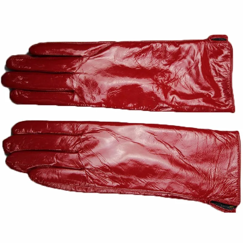 

2018 Winter Gloves Guantes Mujer Free Shipping Leather Gloves Female Thick Coral Velvet Lining Weatherization Patent Sheepskin