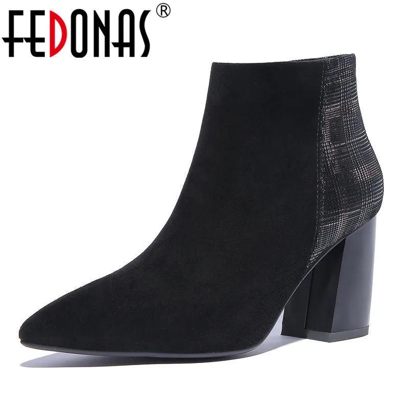 

FEDONAS 2019 Basic Ankle Boots Genuine Leather Zipper Autumn Winter Short Martin Shoes Woman Sexy Pointed Toe Party Prom Pumps
