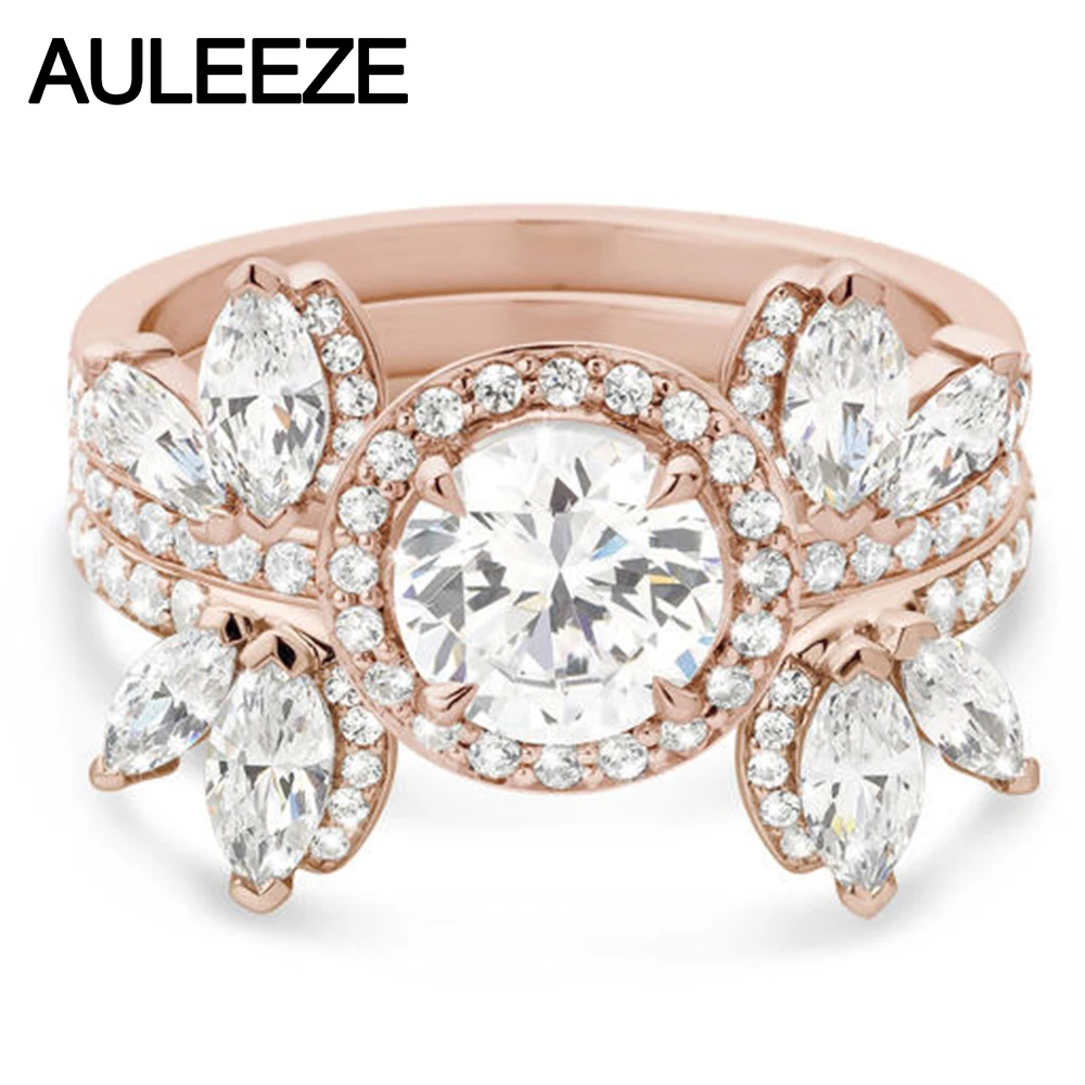 Unique Butterfly Art Deco 3 Piece Set Moissanites Wedding Sets 14K Rose Gold Ring Marquise Cut Lab Grown Diamond Engagement Ring
