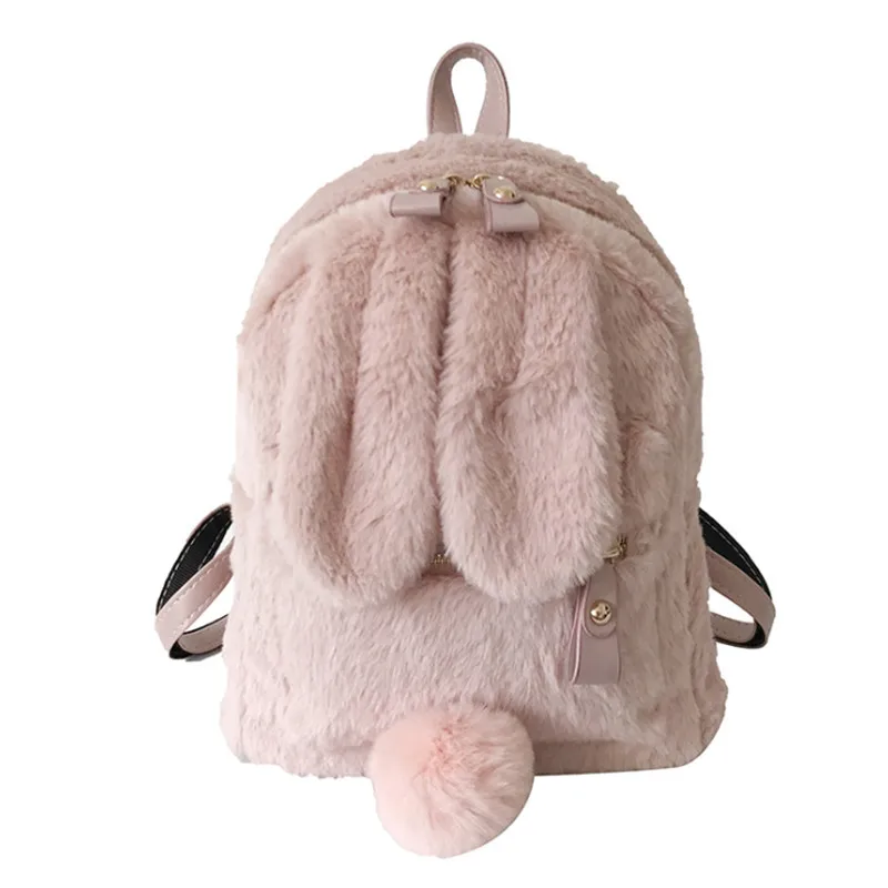 Furry Rabbit Ear Backpack cute Girls Shoulder Bag Mini Furry Fluffy Plush schoolbag Winter Women's Travel Bag