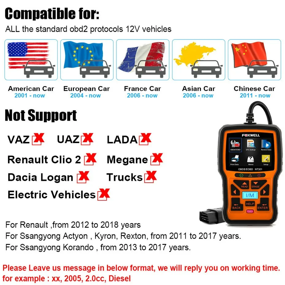 Foxwell nt301 OBD OBD2 Двигатели для автомобиля универсальный автомобильный код читателя диагностический инструмент multi-языки OBD 2 Диагностический прибор ОДБ 2 автомобильная сканер