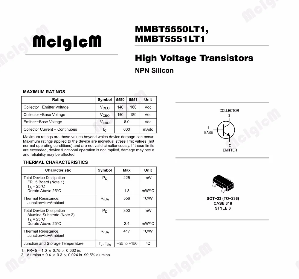 MCIGICM 100PCS MMBT5551LT1G MMBT5551 SOT-23 2N5551 SMD NPN high-voltage transistor 5551,mmbt5551