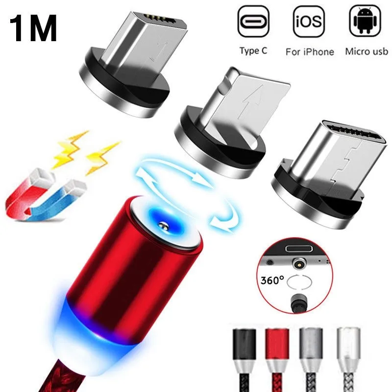 

3 in 1 Magnetic Cable For iPhone 8 X Micro USB Type C Cable 2A Fast Charge 1m Magnet Phone Cables For Samsung USB-C Cabo