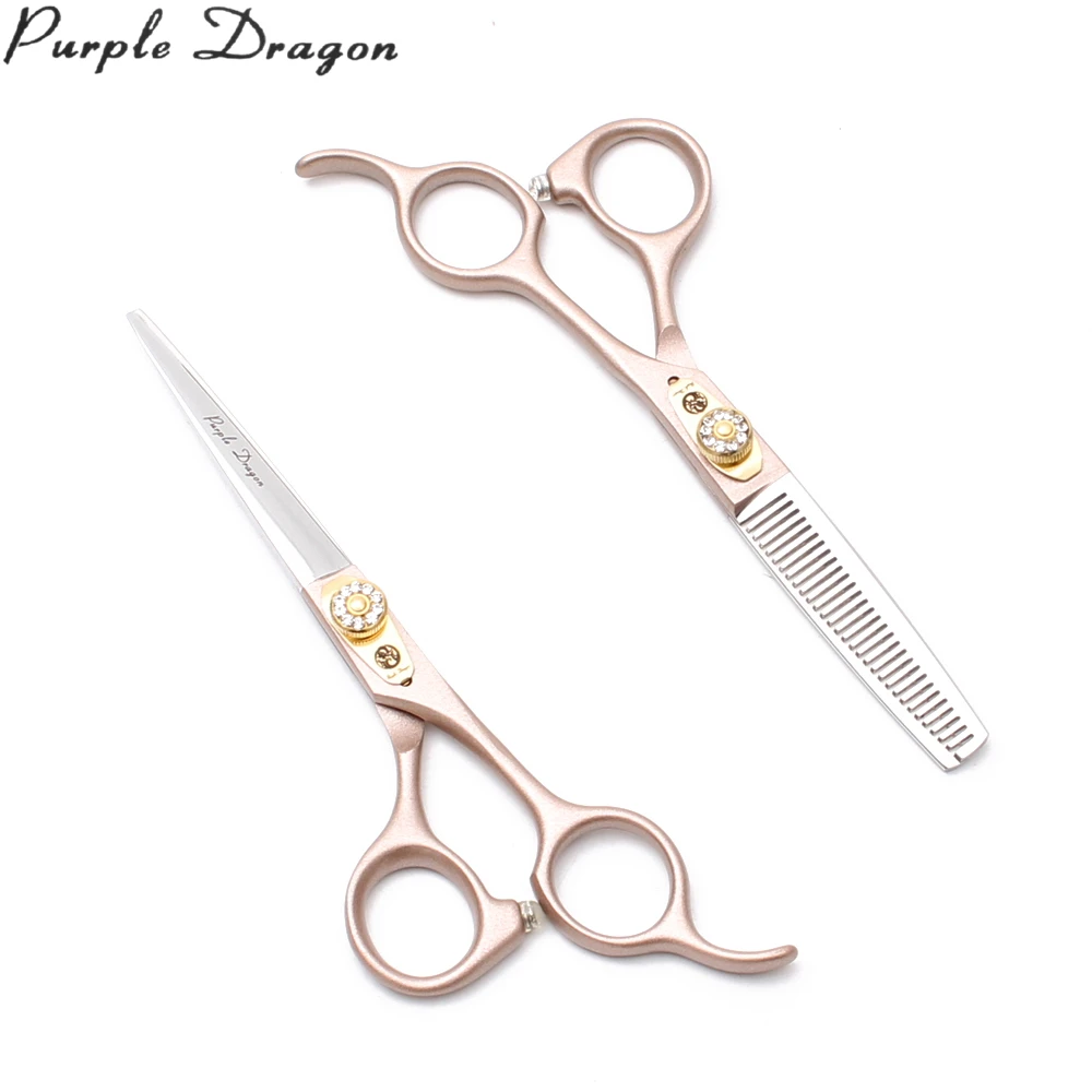 

5.5In. 16cm Stainless Purple Dragon Rose Gold Barber Scissors Straight Shears Thinning Scissors Professional Hair Scissors Z9105