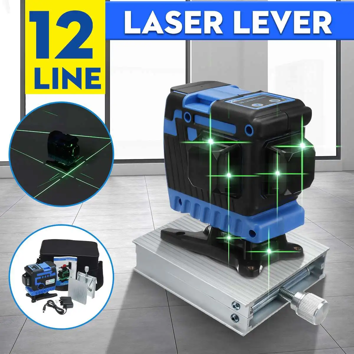 

Laser-Level 12 Lines Green/Blue Self-Leveling 3D 360 Degree Floor Tile Measure Tools Flexibility Stability Waterproof Shockproof