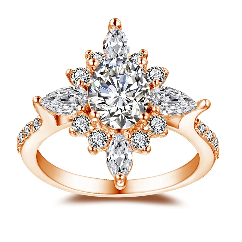 Mdean благородное белое золото цвет свадебный цветок Обручальные кольца для женщин прозрачный AAA циркон ювелирные изделия Bague Bijoux Размер 6 7 8 H842 - Цвет основного камня: H843