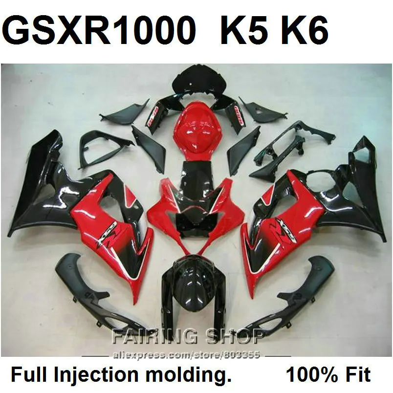 

High quality Injection mold fairings for Suzuki GSXR1000 K5 K6 red black fairing kit GSXR 1000 05 06 VN61