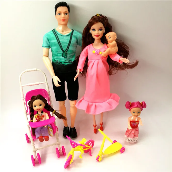 Игрушки семья 5 человек куклы костюмы 1 мама/1 Папа/2 Келли девочка/1 кукла/1 детская коляска настоящая Беременная кукла подарки для Барби - Цвет: fashion doll 1