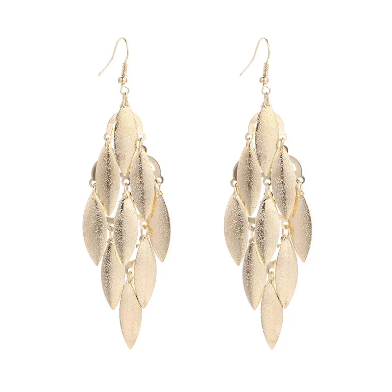 

2018 Korean fashion earrings jewelry long earrings female earrings simple elegant Department of metal leaves earrings orecchini