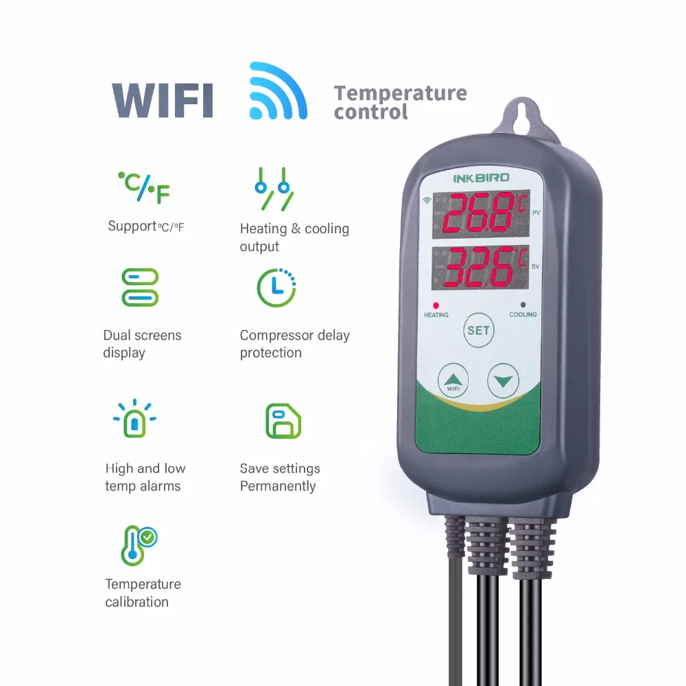 Inkbird ITC-308 EU Plug двойные реле wifi цифровой контроллер температуры Carboy, ферментер, теплица Террариум Temp. Управление
