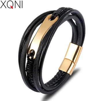 

XQNI Personality Geometrically Irregular Graphics Multiple Styles With Multi-Layer Men Leather Bracelets For Birthday Party Gift