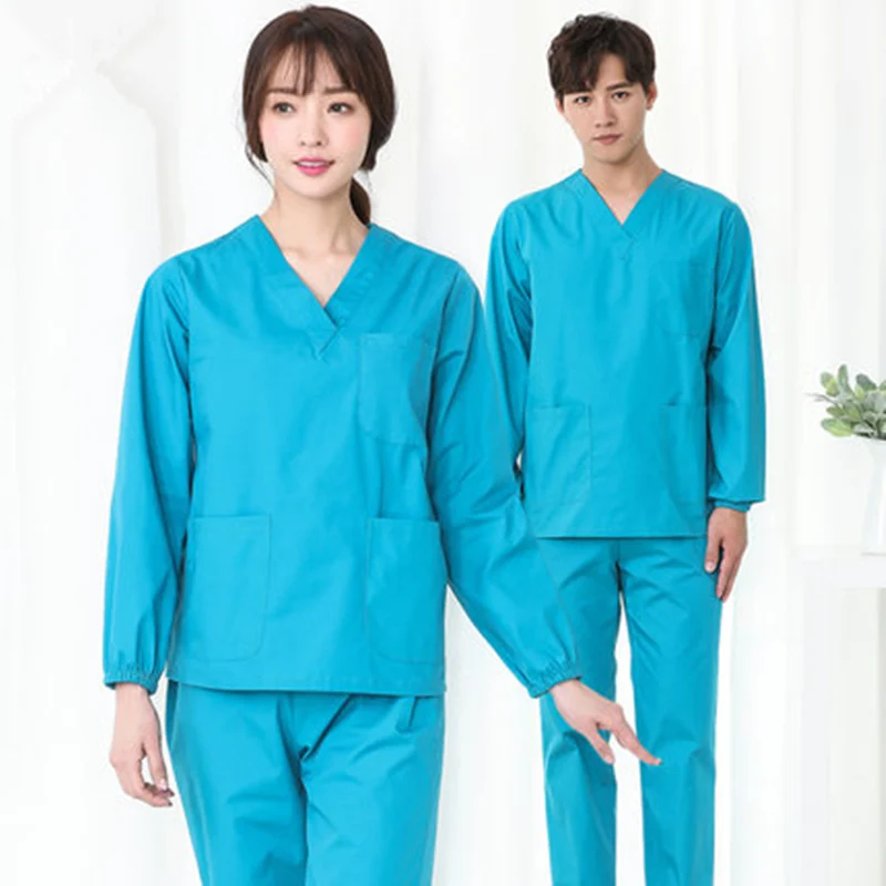 Hu-lan, темно-зеленое хирургическое платье, хлопковая медицинская изолирующая одежда, одежда для операционной, одежда для врачей, костюм с длинными рукавами