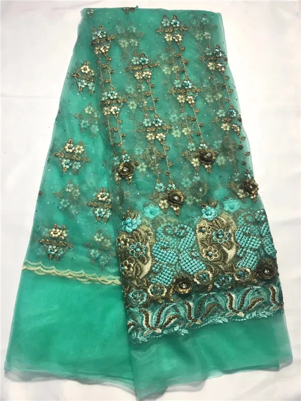 Последние популярные дизайны Бисером кружевная Ткань 5 ярдов африканская кружевная ткань индийское, высокого качества шелк Джордж кружевная ткань зеленая свадьба - Цвет: 5