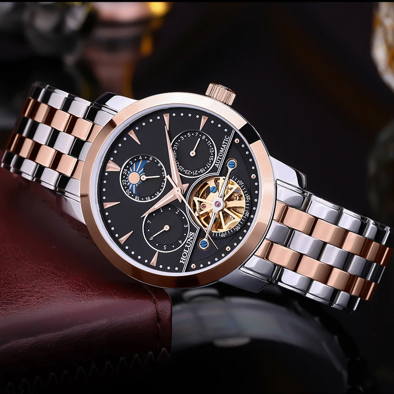 Мужские часы розовое золото 2019 Tourbillon автоматические механические мужские