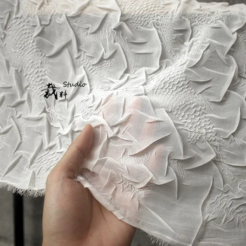

Pleated corrugated chiffon fabric,perspective designer cloth lace fabric Wedding Dress Tulle Material fabrics for patchwork