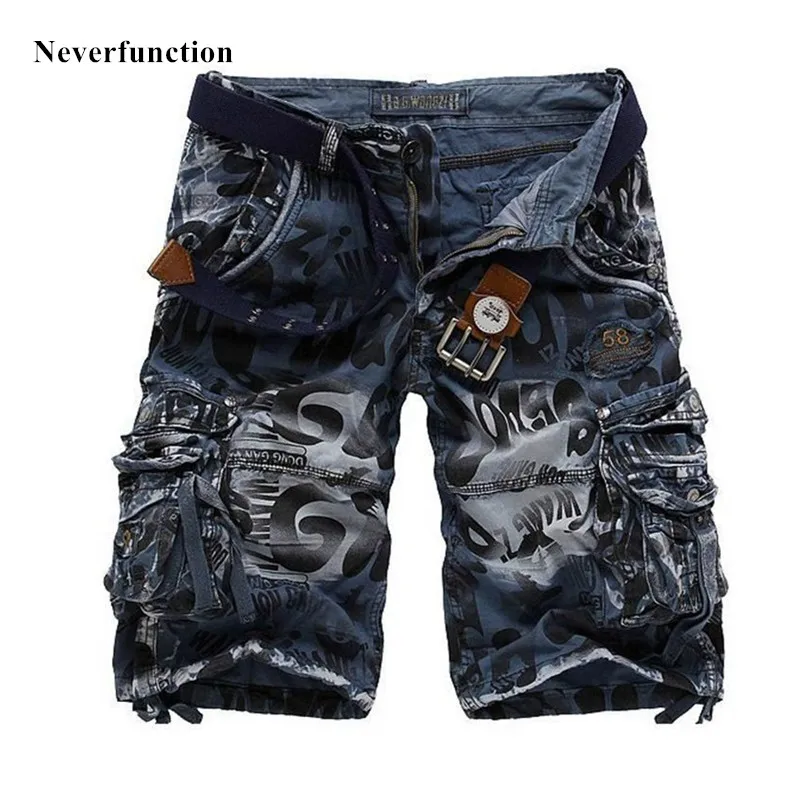 Мужские камуфляжные комбинезоны, шорты Карго с несколькими карманами, повседневные военные дизайнерские мужские свободные модные летние пляжные шорты размера плюс 42