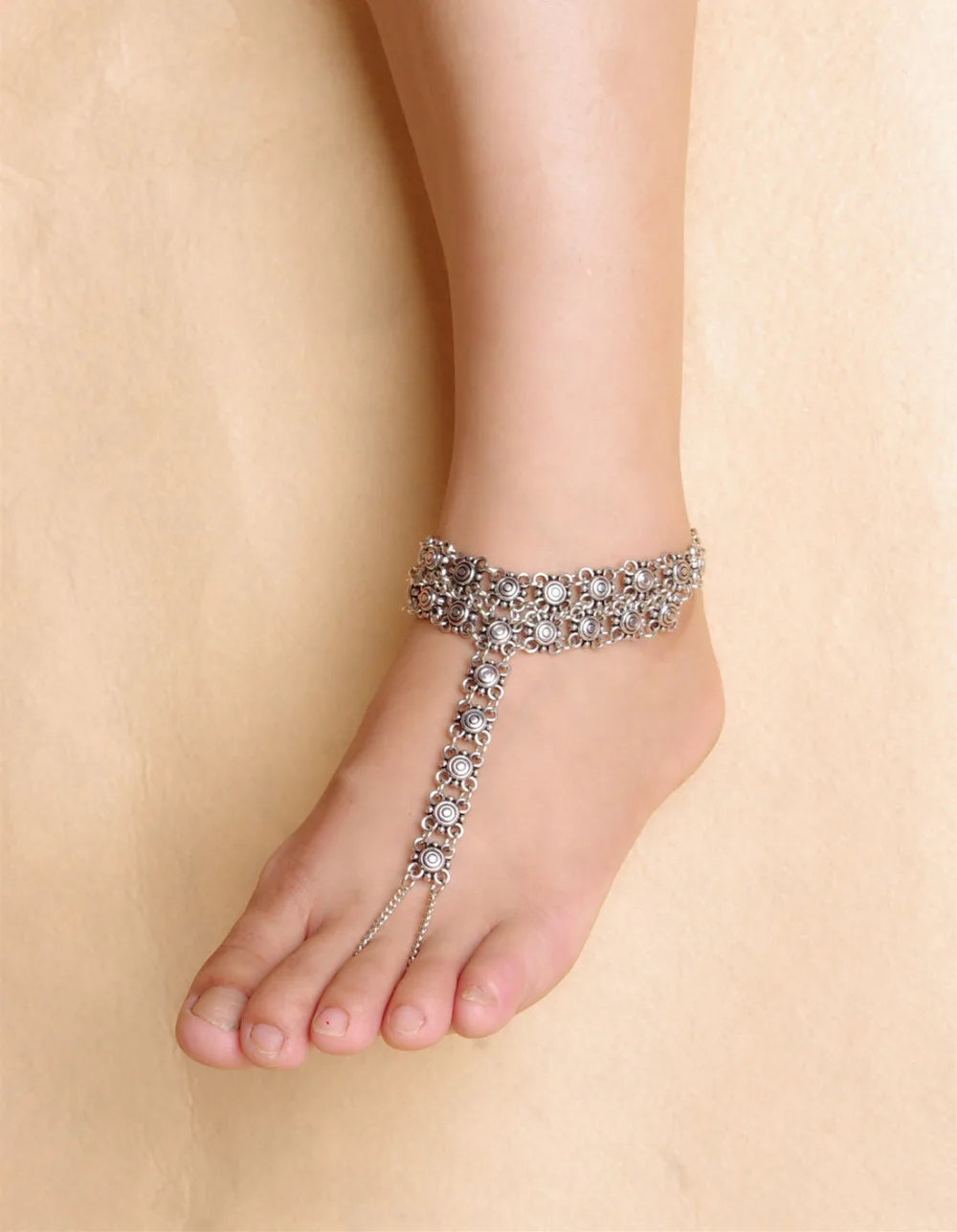Gypsy Antique Silver Turkish Flower Statement Anklet Ankle Bracelet