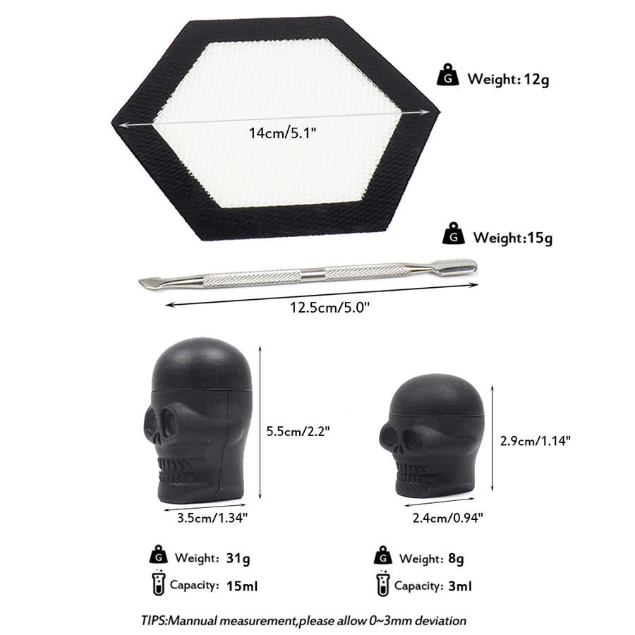 3 мл/15 мл силиконовый антипригарный Черный восковой контейнер в форме черепа с 1 резным инструментом и 1 и 1 нескользящим восковым матом